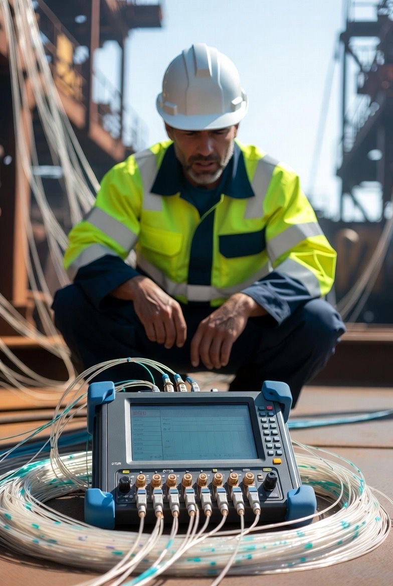 Fibre optic engineer with OTDR equipment